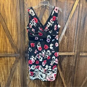 Donna Ricco Black and Pink Floral Midi Dress